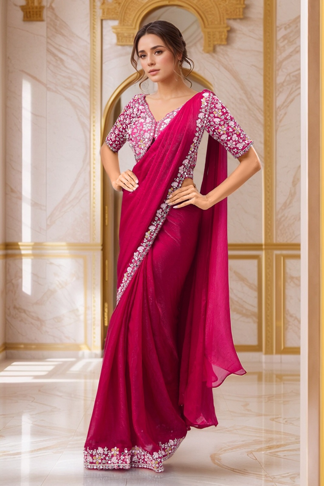 Predrapped Saree Two tone satin - Image 5