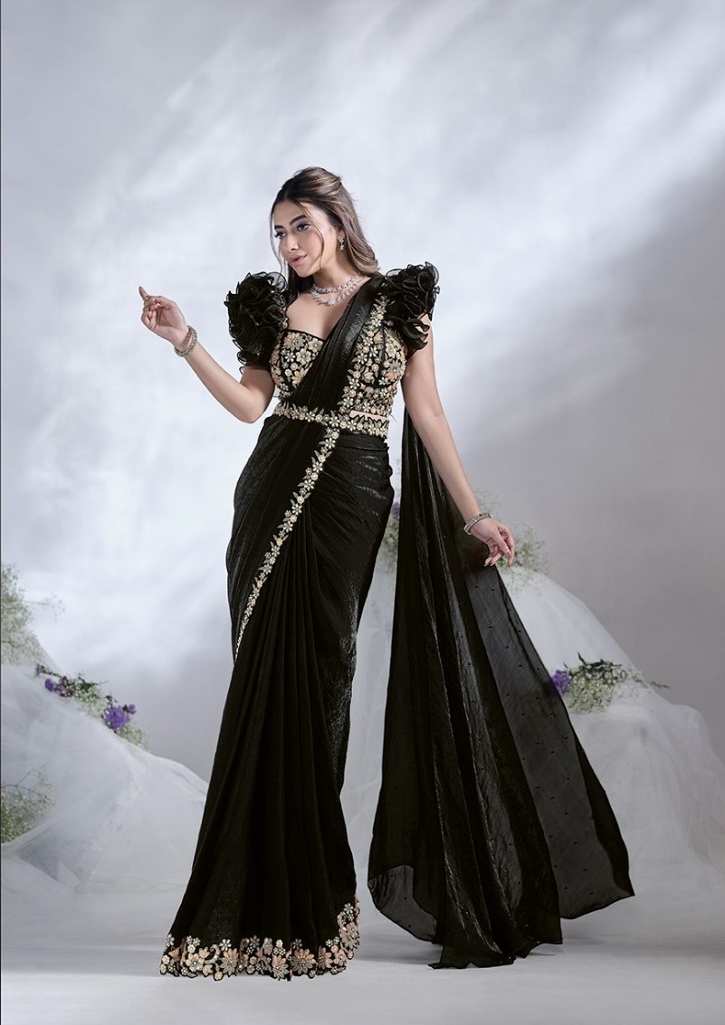 Predrapped Saree Two Tone Satin Silk - Image 4