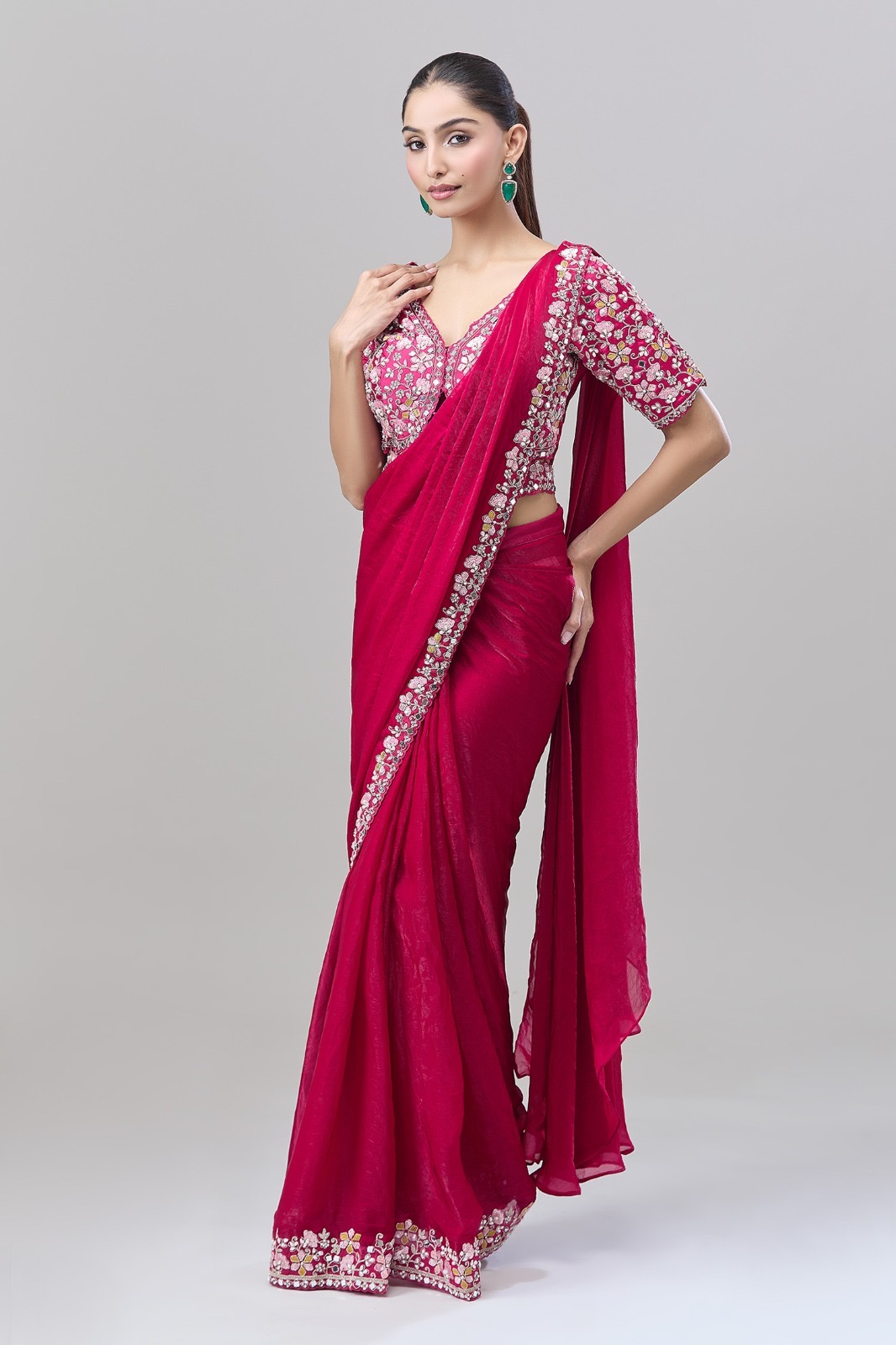 Predrapped Saree Two tone satin - Image 4