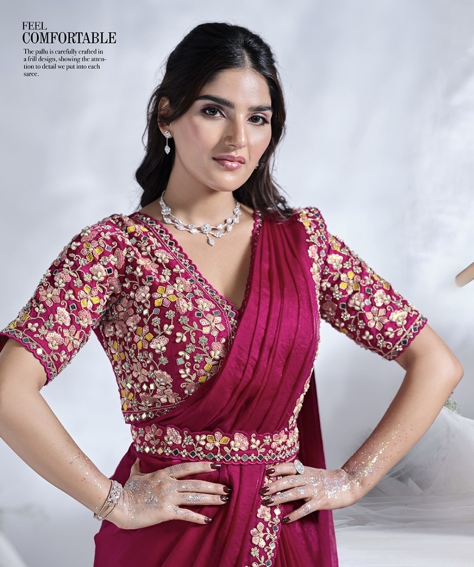Predrapped Saree Two tone satin - Image 3