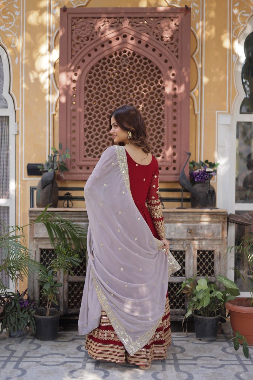 Anarkali Gown Faux Blooming with Embroidery Zari Sequins Work - Image 3