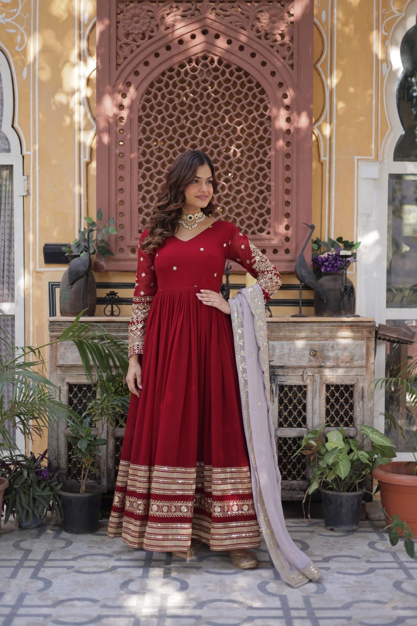Anarkali Gown Faux Blooming with Embroidery Zari Sequins Work - Image 5