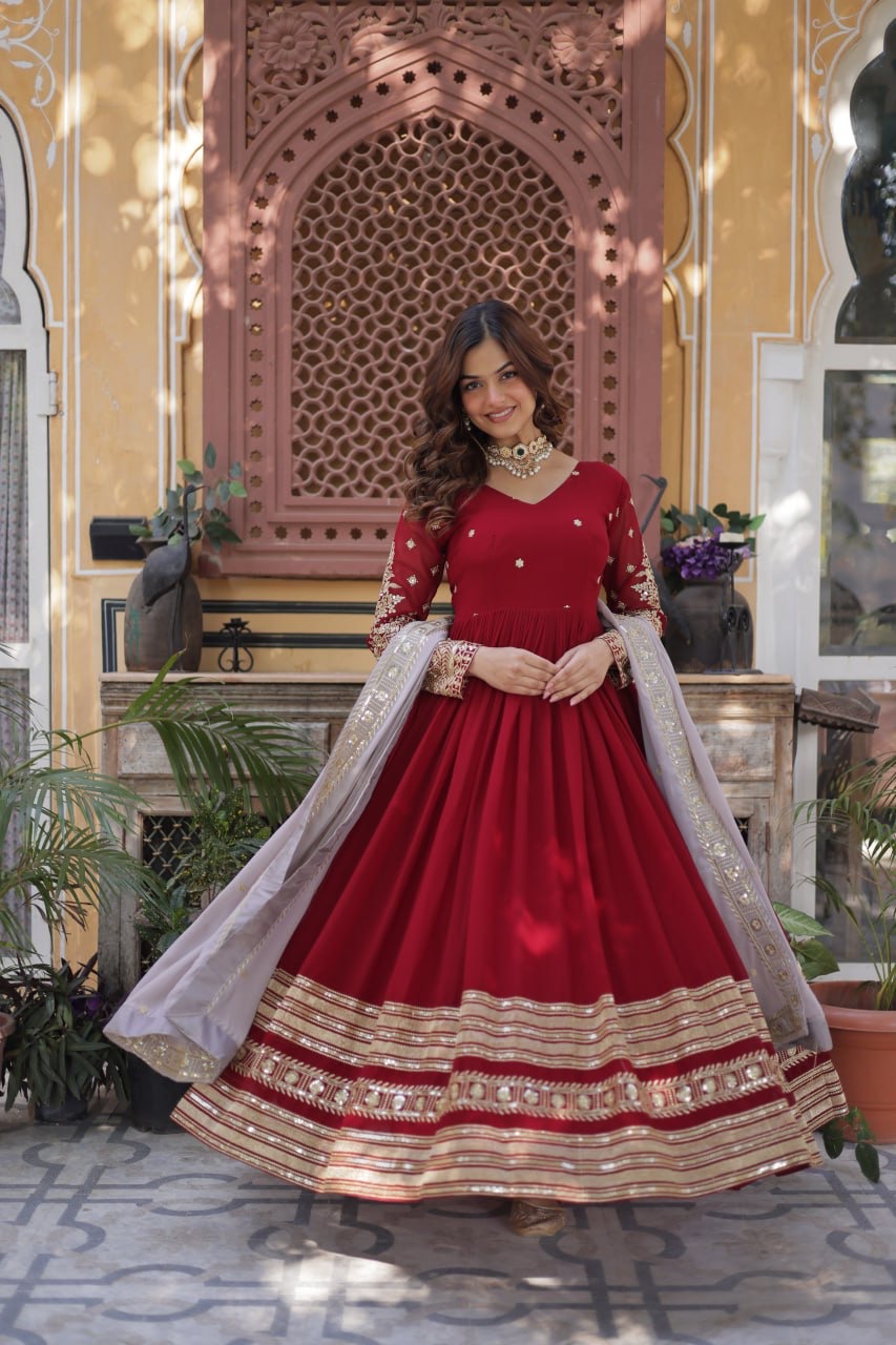 Anarkali Gown Faux Blooming with Embroidery Zari Sequins Work - Image 4