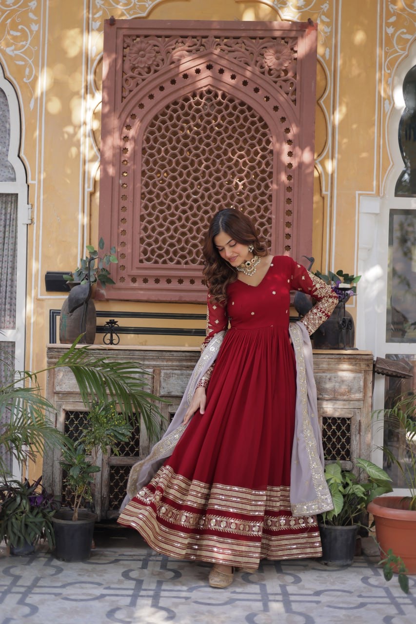 Anarkali Gown Faux Blooming with Embroidery Zari Sequins Work - Image 6
