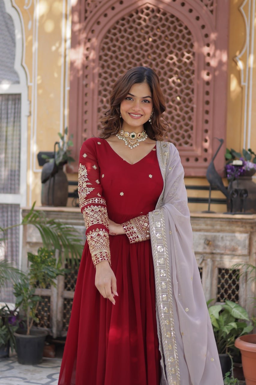 Anarkali Gown Faux Blooming with Embroidery Zari Sequins Work - Image 8