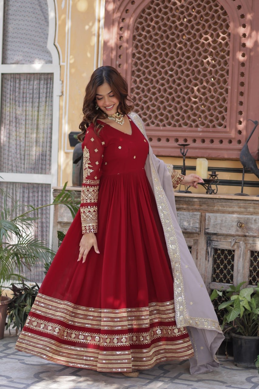 Anarkali Gown Faux Blooming with Embroidery Zari Sequins Work - Image 7