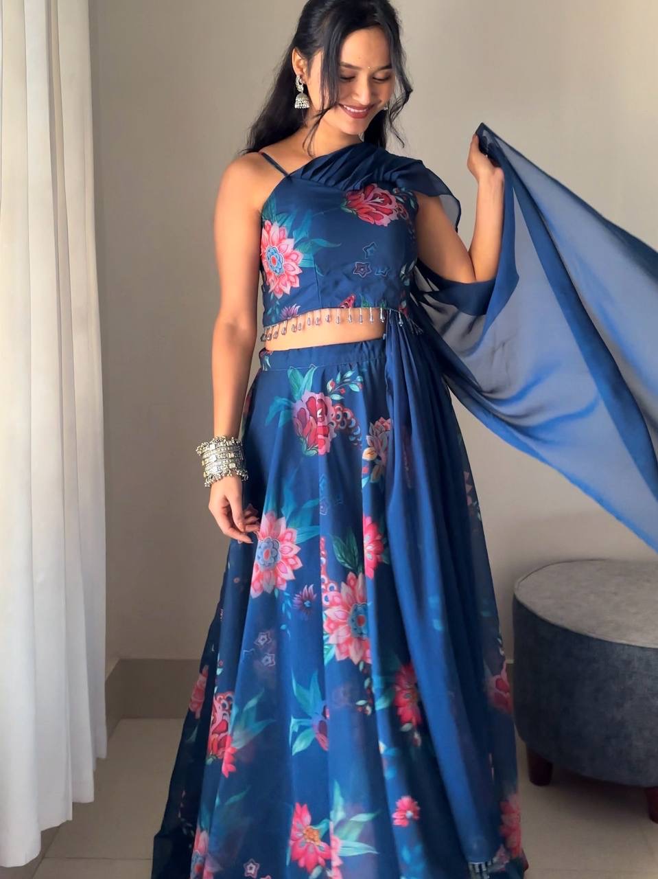 Lehenga Choli Georgette Floral Printed - Image 3