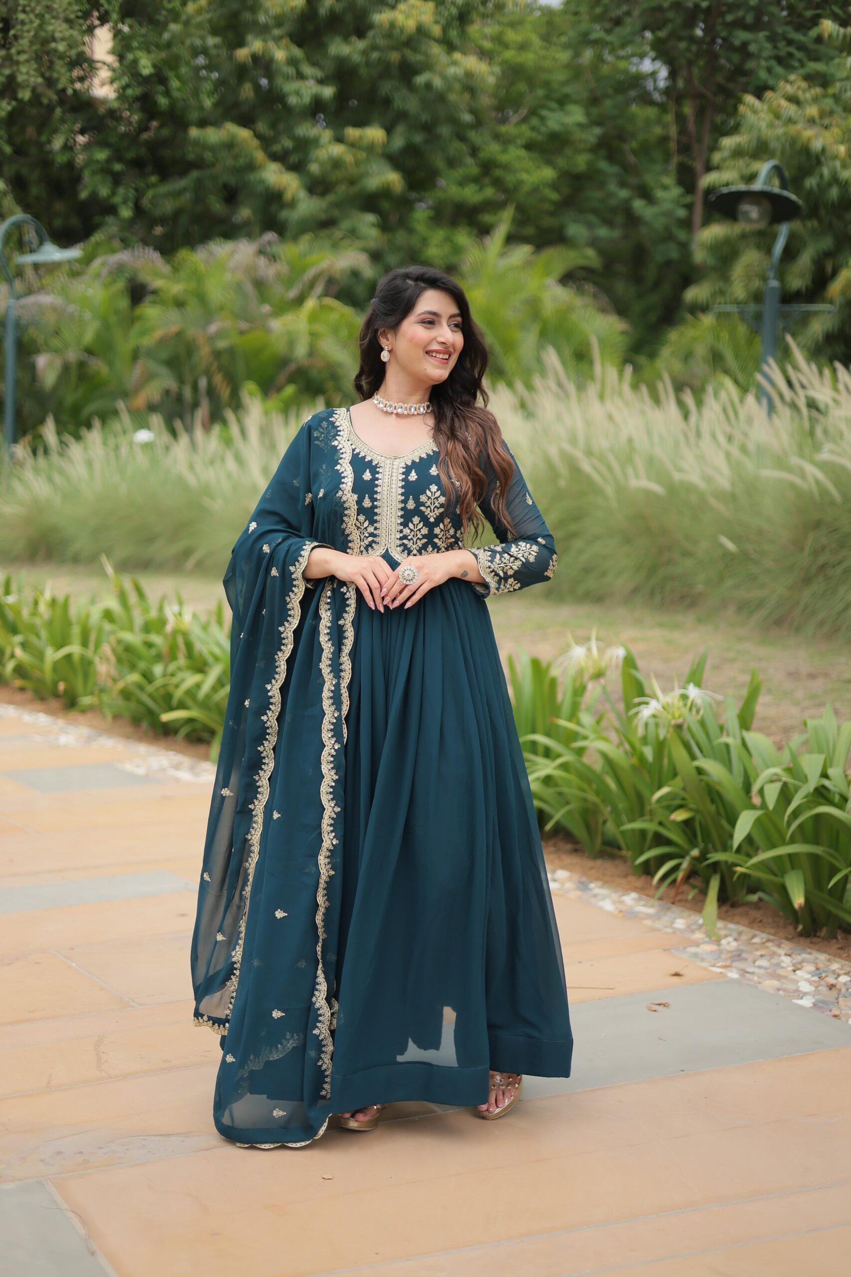 Anarkali Gown Faux Blooming
