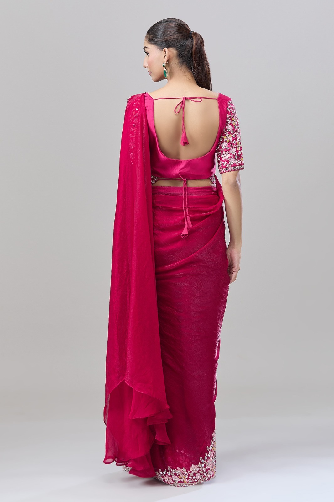 Predrapped Saree Two tone satin - Image 7