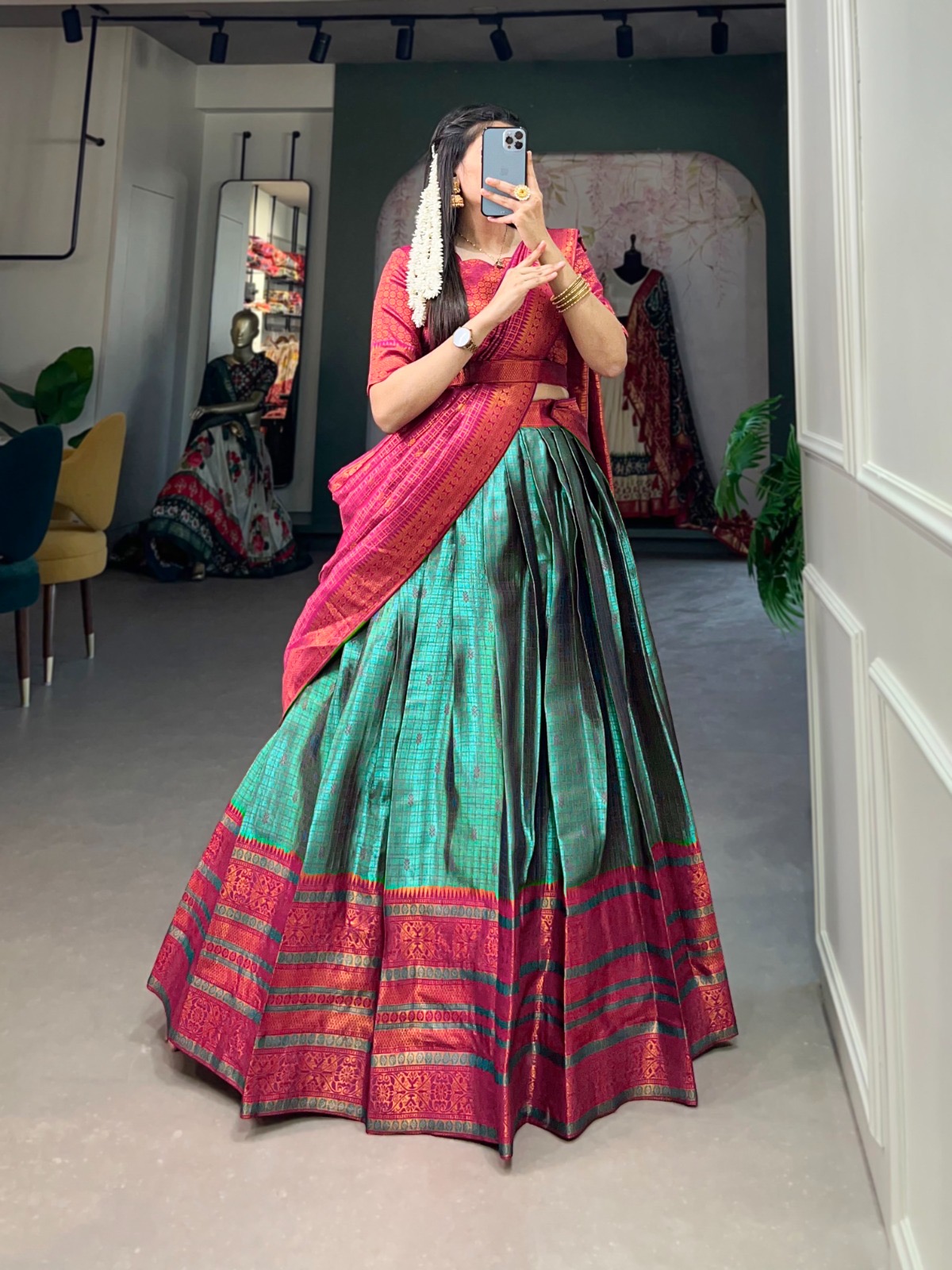 Lahenga Choli Set Jacquard Silk - Image 3